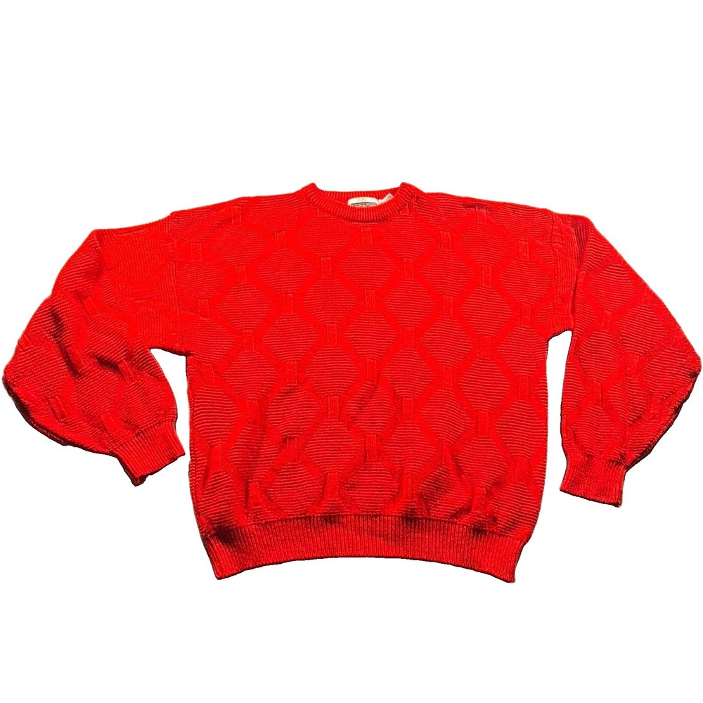Vintage white oak Men's Red Geometric Knit Crewneck Pullover Sweater Size L